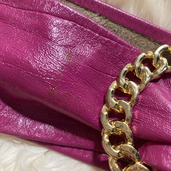 80s Lambskin Belt Fuchsia w/ Round Gold Chain Buckle Vintage - Picture 6 of 6